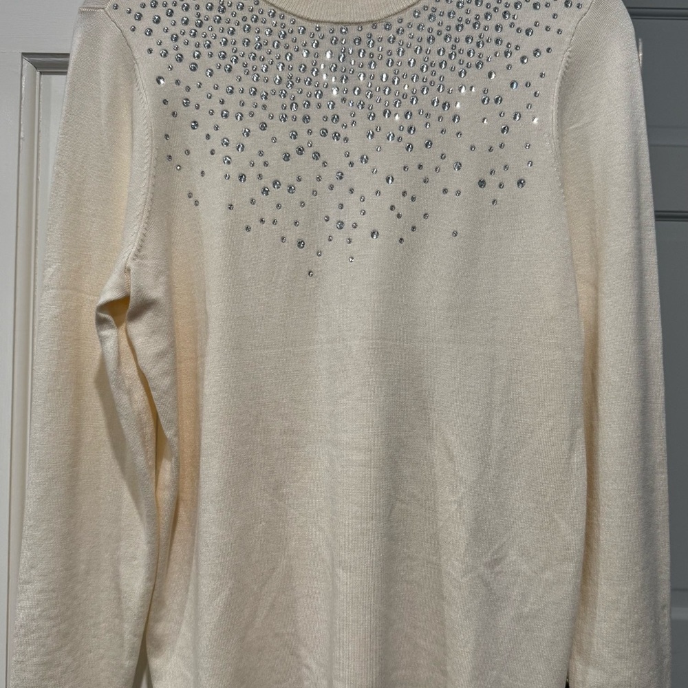 Chico's Cream Long Sleeve Embellished Blouse